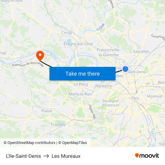 L'Ile-Saint-Denis to Les Mureaux map