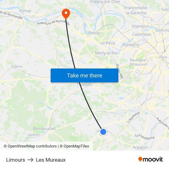 Limours to Les Mureaux map