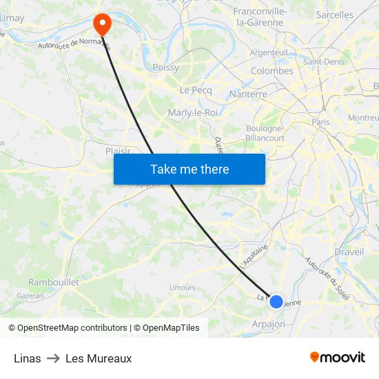 Linas to Les Mureaux map
