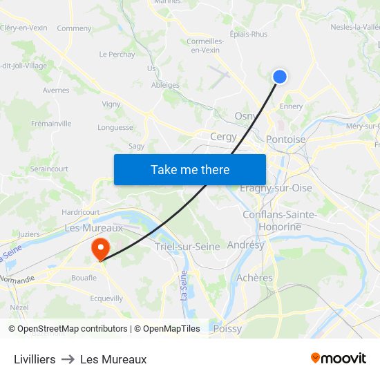 Livilliers to Les Mureaux map