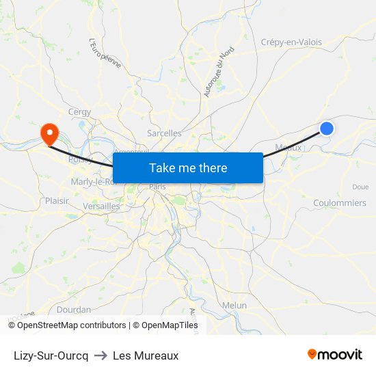 Lizy-Sur-Ourcq to Les Mureaux map