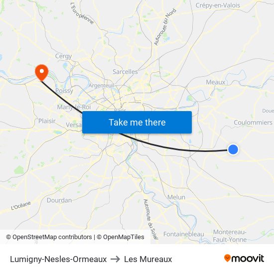 Lumigny-Nesles-Ormeaux to Les Mureaux map