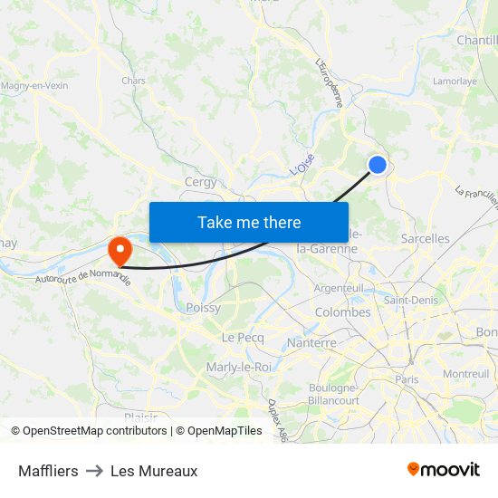 Maffliers to Les Mureaux map