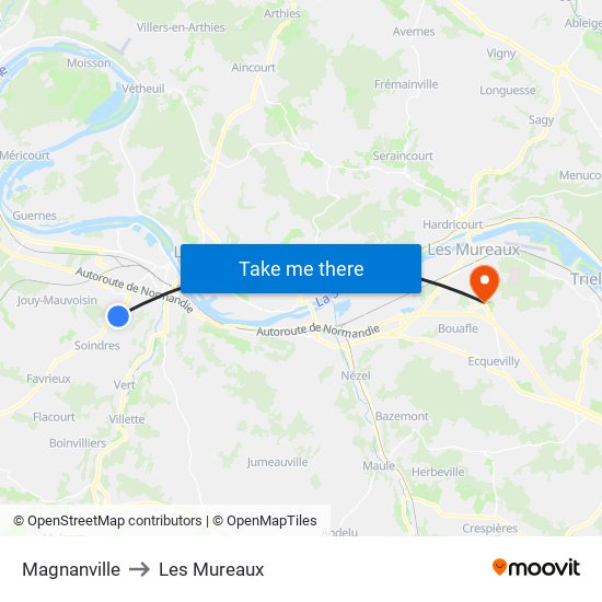 Magnanville to Les Mureaux map