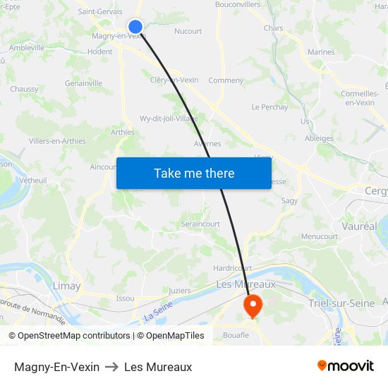 Magny-En-Vexin to Les Mureaux map