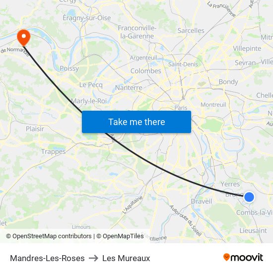 Mandres-Les-Roses to Les Mureaux map