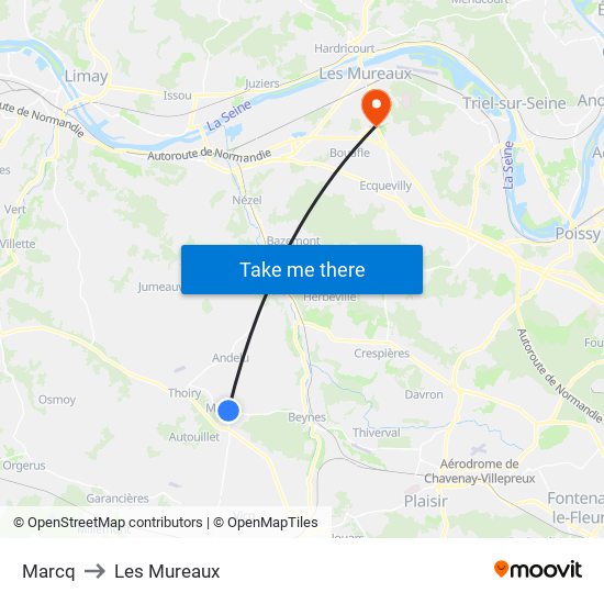 Marcq to Les Mureaux map