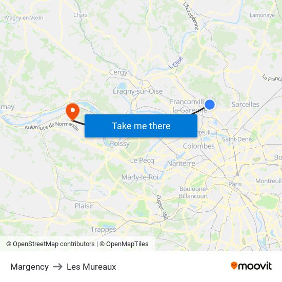 Margency to Les Mureaux map