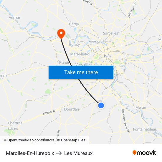 Marolles-En-Hurepoix to Les Mureaux map