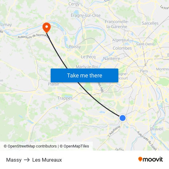 Massy to Les Mureaux map