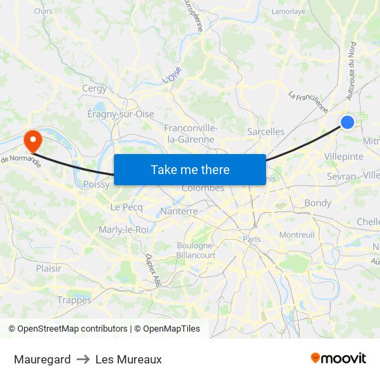 Mauregard to Les Mureaux map