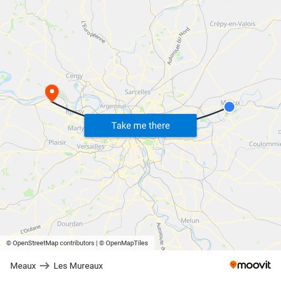 Meaux to Les Mureaux map