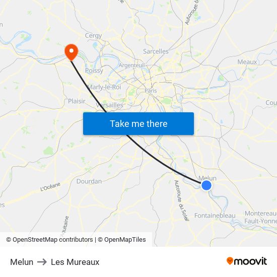 Melun to Les Mureaux map