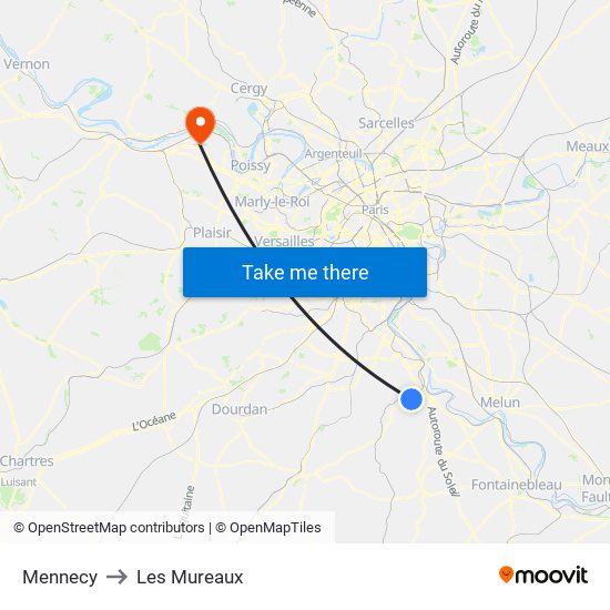 Mennecy to Les Mureaux map