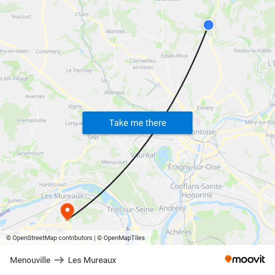 Menouville to Les Mureaux map