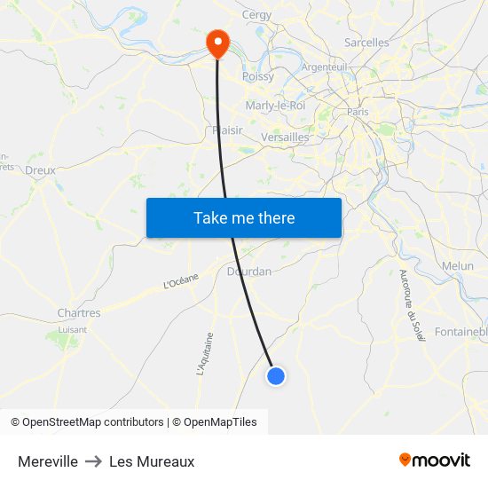 Mereville to Les Mureaux map