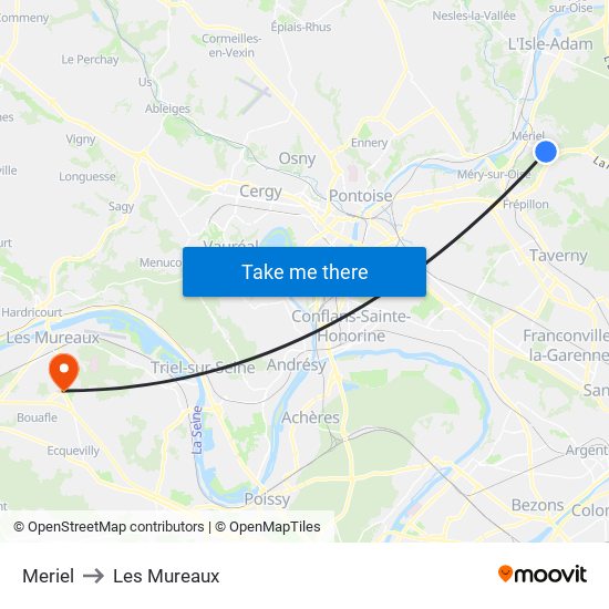 Meriel to Les Mureaux map