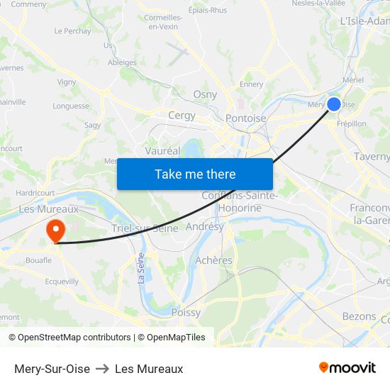 Mery-Sur-Oise to Les Mureaux map