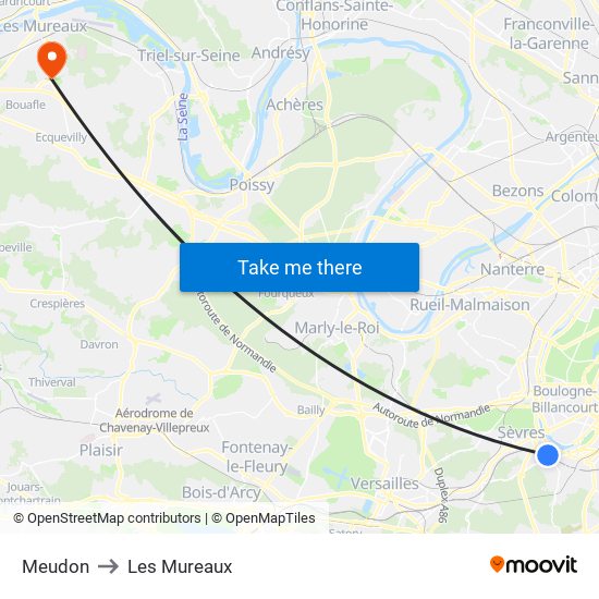 Meudon to Les Mureaux map