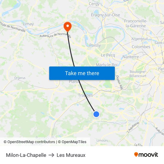 Milon-La-Chapelle to Les Mureaux map