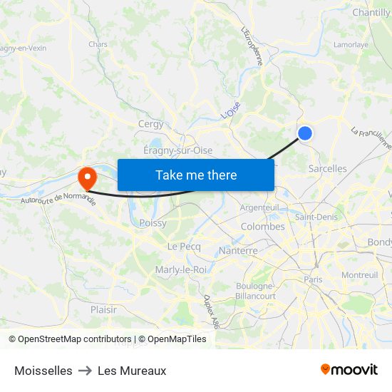 Moisselles to Les Mureaux map