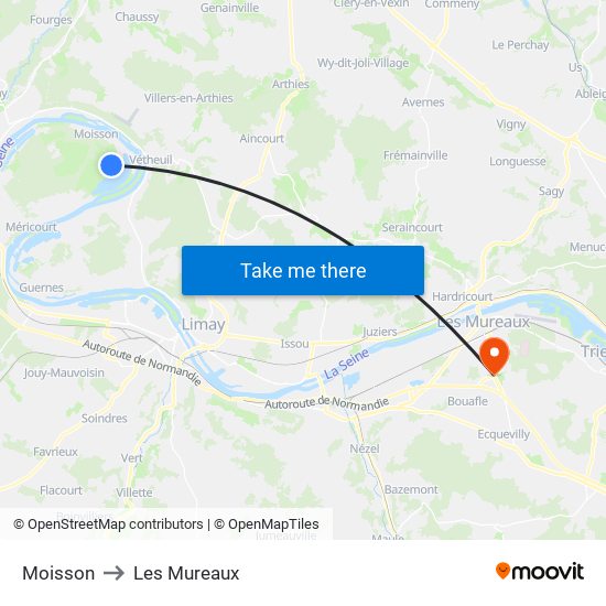 Moisson to Les Mureaux map