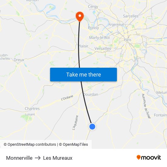 Monnerville to Les Mureaux map
