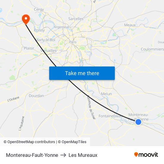 Montereau-Fault-Yonne to Les Mureaux map