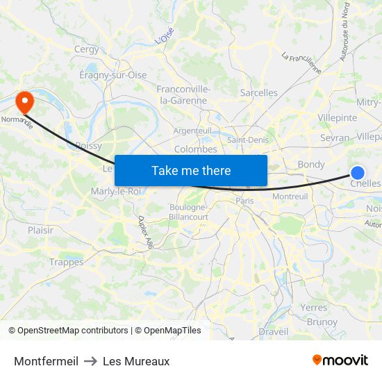 Montfermeil to Les Mureaux map