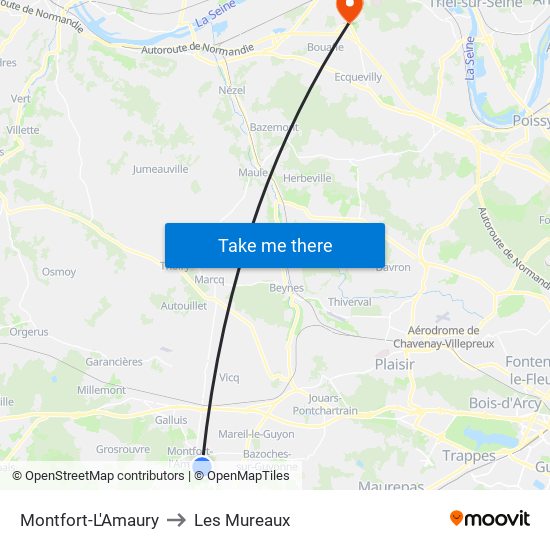 Montfort-L'Amaury to Les Mureaux map