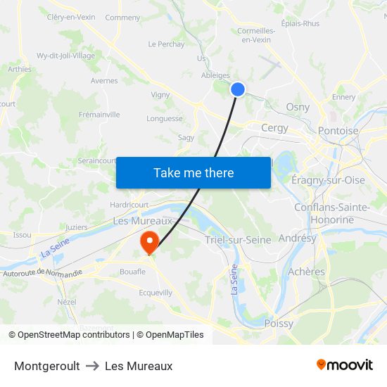 Montgeroult to Les Mureaux map