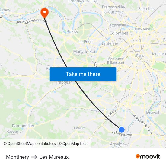 Montlhery to Les Mureaux map