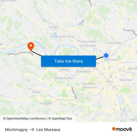 Montmagny to Les Mureaux map