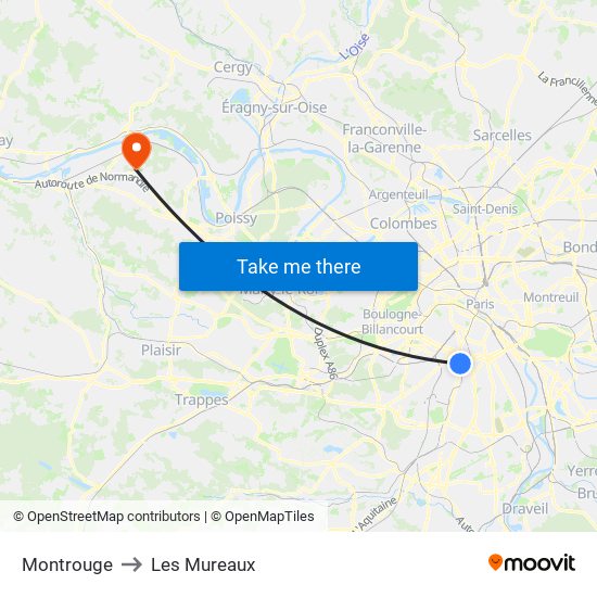 Montrouge to Les Mureaux map