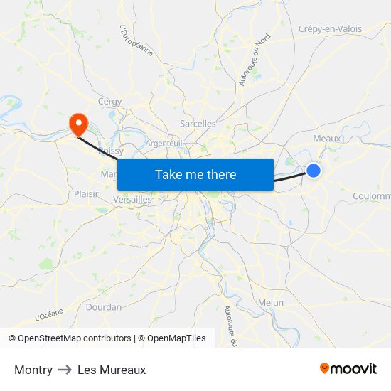 Montry to Les Mureaux map