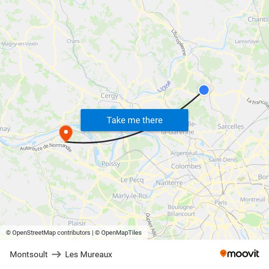 Montsoult to Les Mureaux map