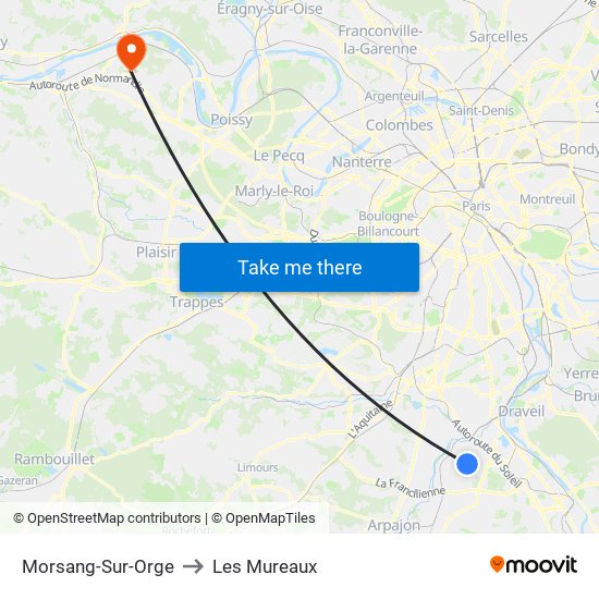 Morsang-Sur-Orge to Les Mureaux map