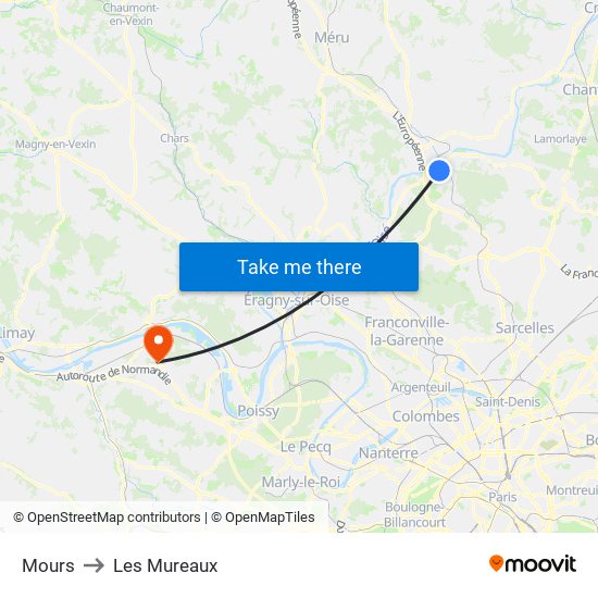 Mours to Les Mureaux map