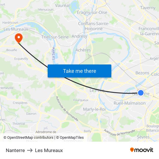 Nanterre to Les Mureaux map