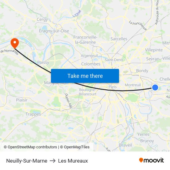 Neuilly-Sur-Marne to Les Mureaux map