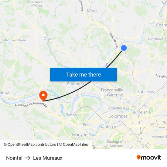Nointel to Les Mureaux map