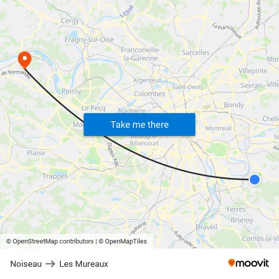 Noiseau to Les Mureaux map