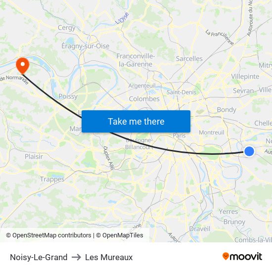 Noisy-Le-Grand to Les Mureaux map