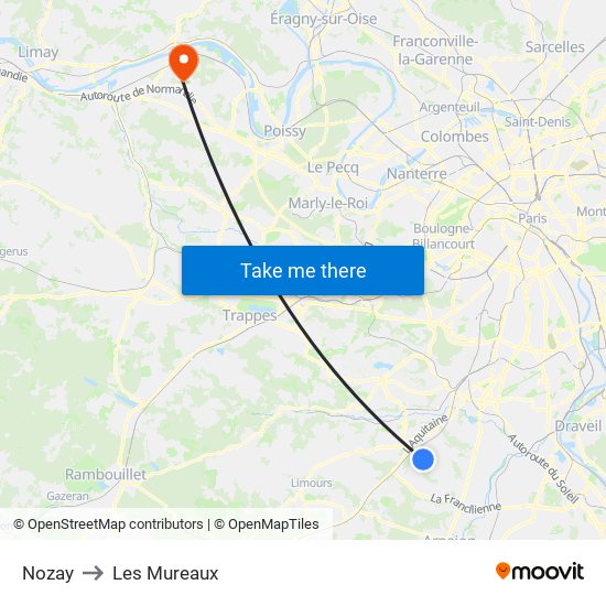 Nozay to Les Mureaux map