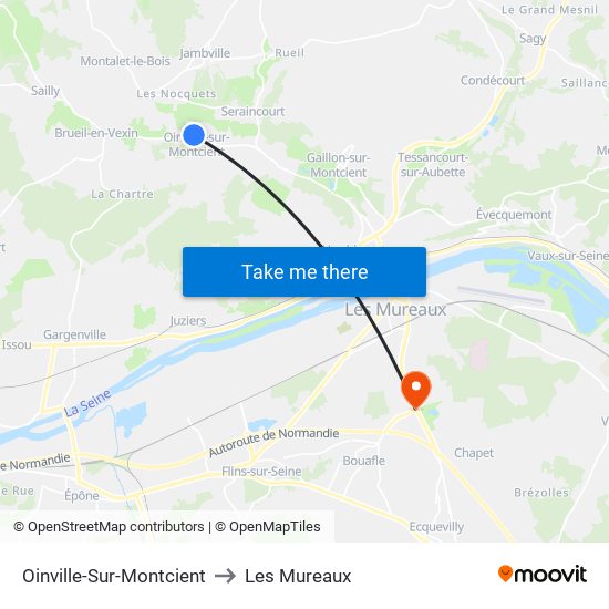 Oinville-Sur-Montcient to Les Mureaux map