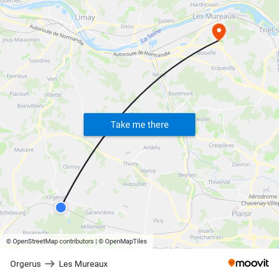 Orgerus to Les Mureaux map