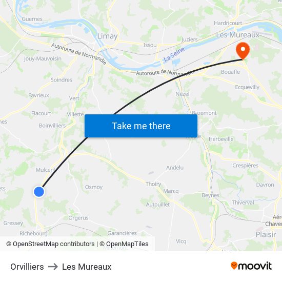 Orvilliers to Les Mureaux map