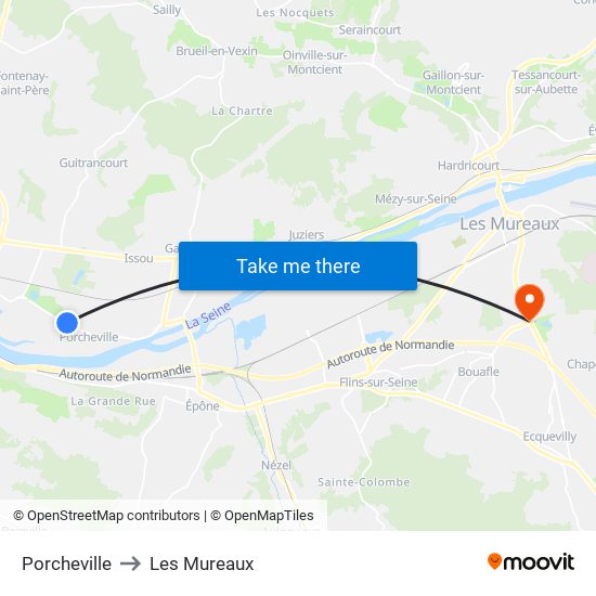 Porcheville to Les Mureaux map