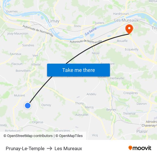 Prunay-Le-Temple to Les Mureaux map