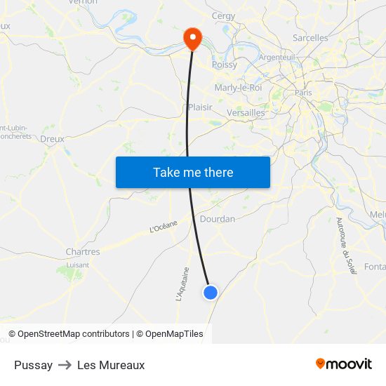 Pussay to Les Mureaux map